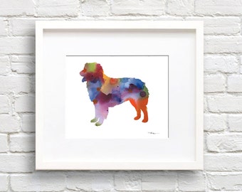 Australian Shepherd Art Print - Abstract Watercolor Painting - Wall Decor