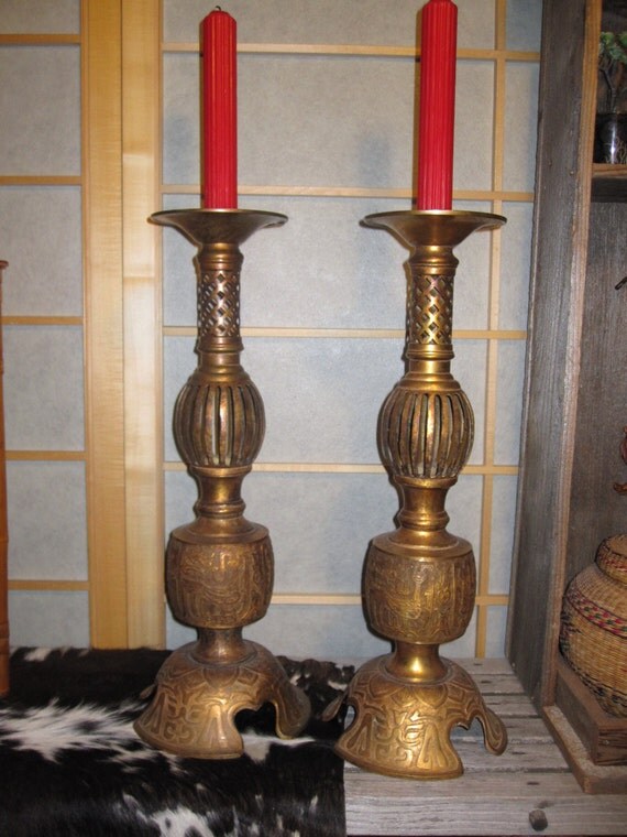 Pair of Vintage Japanese Candle Holders Metal by AnnamitaKlassika