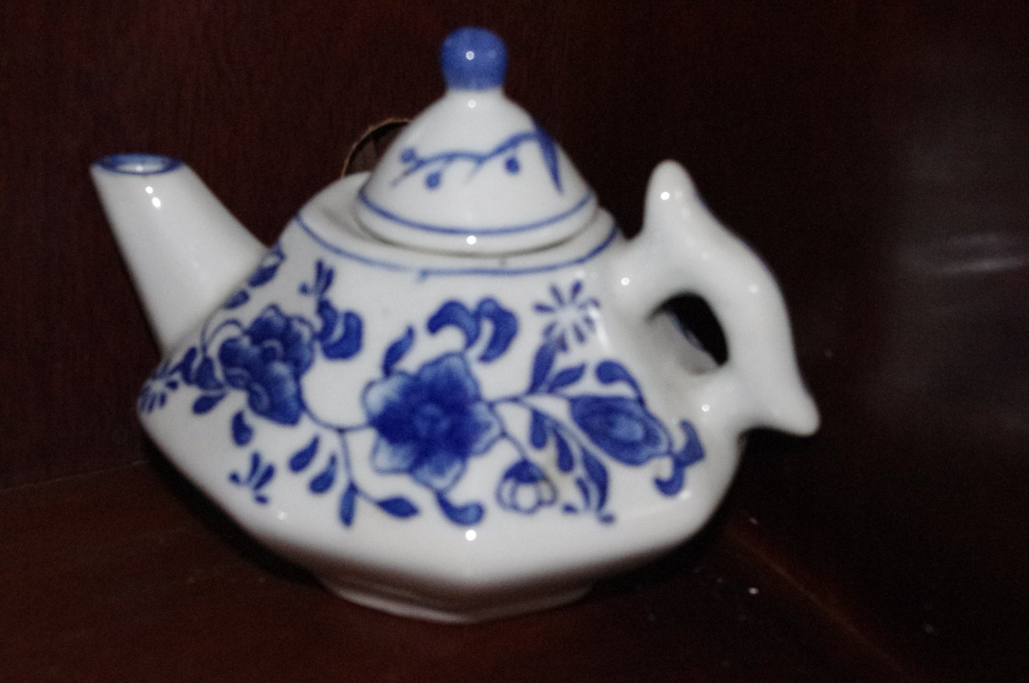 Vintage Blue and White Ceramic Nantucket Teapot