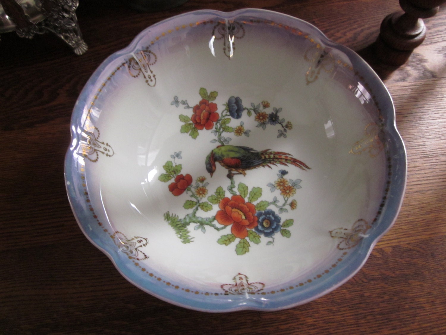 PK Unity German Elegant Bird Serving Bowl With Blue and Gold Trim
