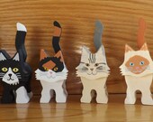 Wooden Cat Figurine - Two Colors in Various Patterns - Custom Made