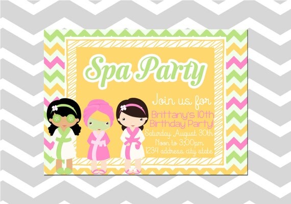 spa birthday party invitationcard