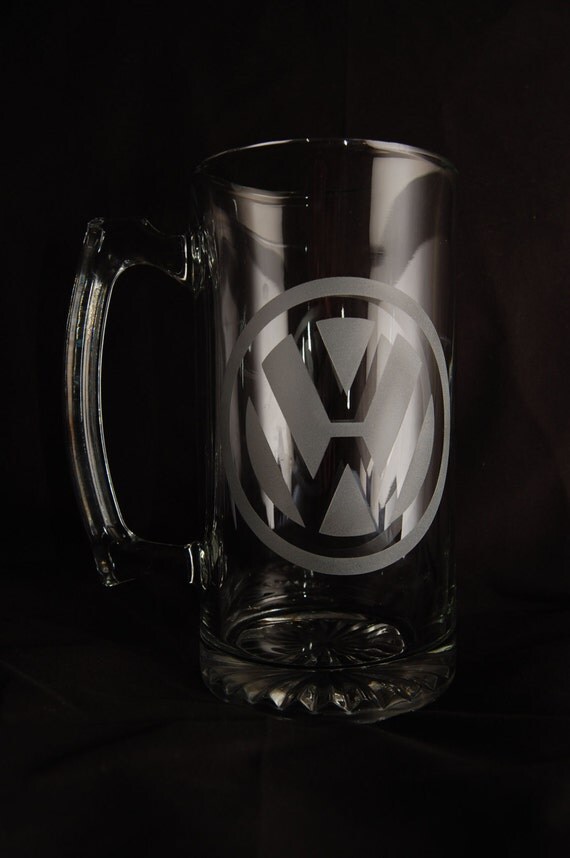 Etched Volkswagen Logo Beer Mug by TheMellowMarket on Etsy