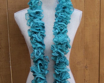 Knit Ruffled scarf in light teal green