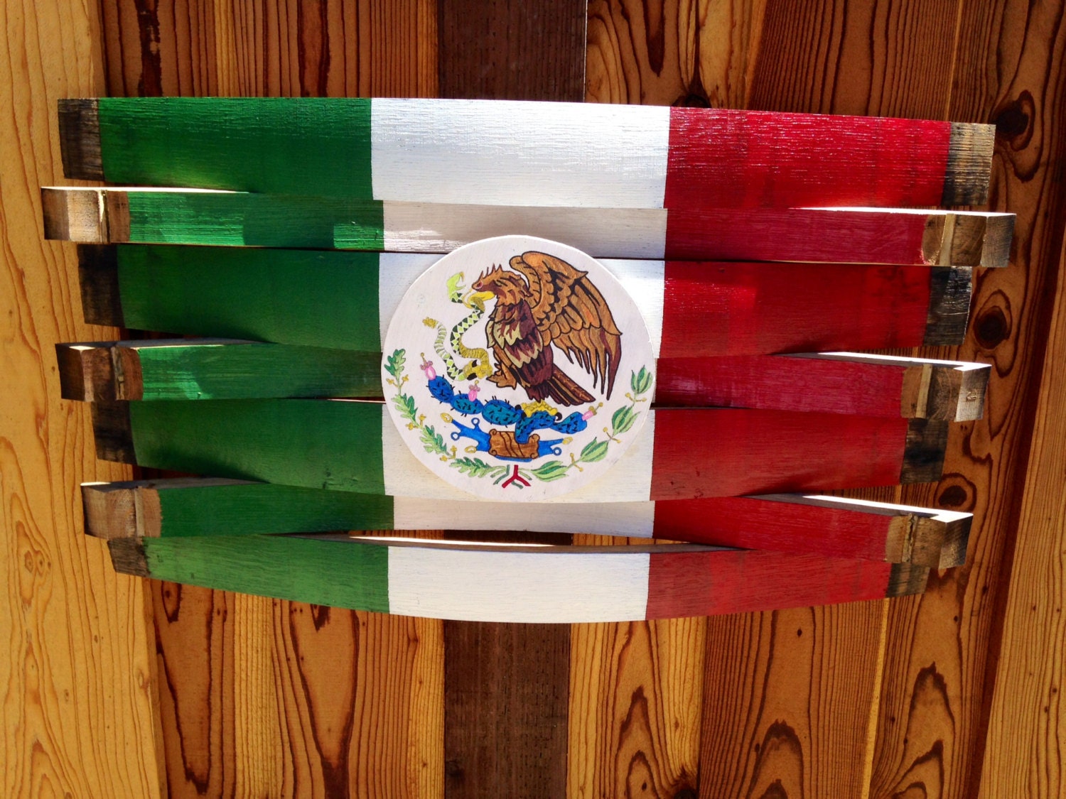 Wine Barrel Decor or Art Mexico Flag that is custom