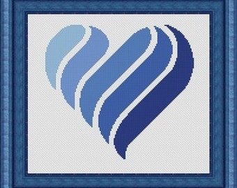 BLU HEART/ coeur bleu- Counted cross stitch pattern /grille point de croix ,Cross Stitch PDF, Instant download , free shipping