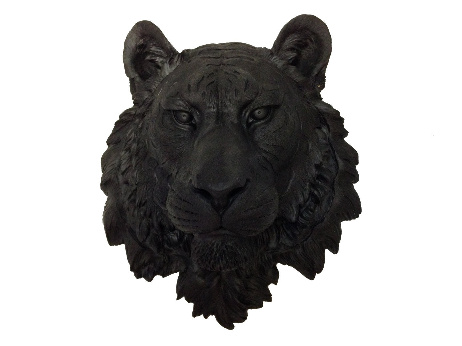 Black Bengal Tiger Head Mount Wall Statue. Faux Taxidermy Fake
