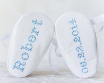 Baby Boy Monogram Baptism Christening White shoe, Blue Embroidery, FREE personalization, personalized baby shoes