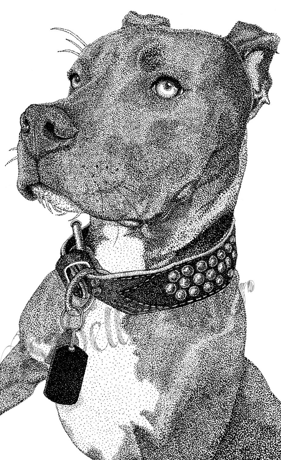 Items similar to Gunner the pitbull pen and ink pointillism stipple 