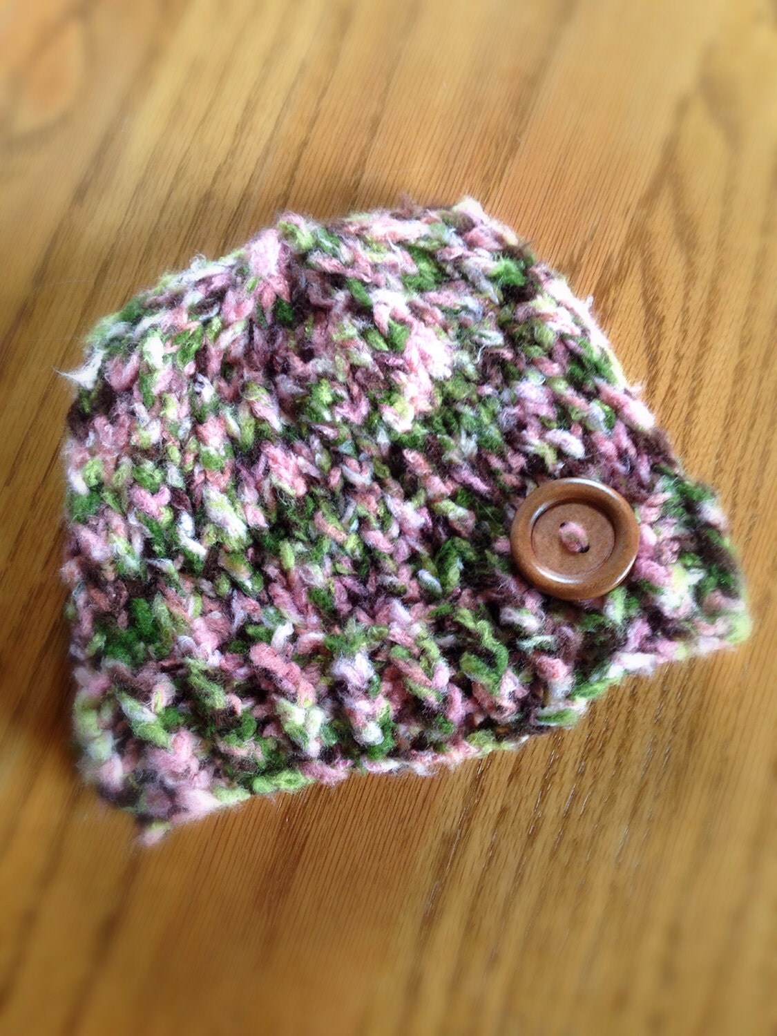 Toddler Pink camo beanie hat with button