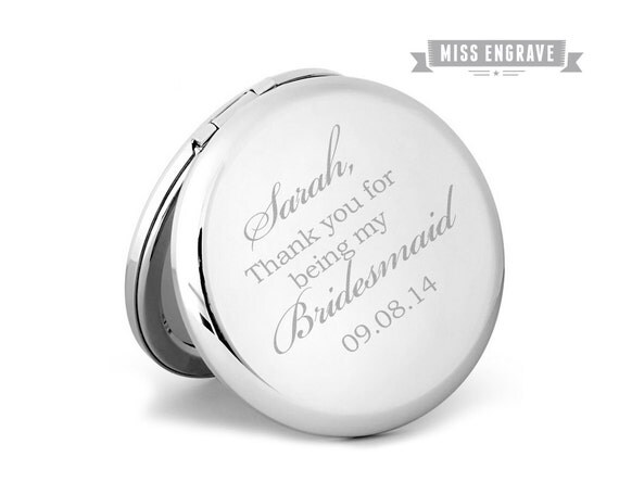 Personalized Silver Round Compact Mirror - Davids Bridal