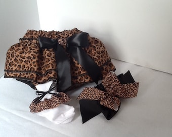 Brown and black animal print diaper cover set