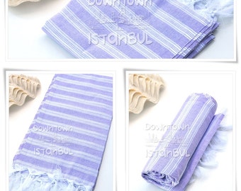Bath Towel SET of 3 - Turkish Beach Towel Peshtemal Towel Fouta Towel Wrap Bathroom Towel Bath French Linen Towel Beach Sarong Towel Lila