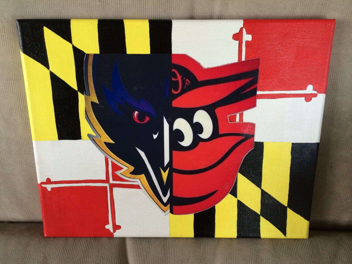 Maryland Flag With Split Orioleraven Bird Canvas