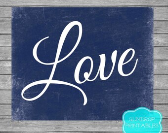 LOVE Wall Art Decor, INSTANT DOWNLOAD, Printable Modern Decor, Nave Blue Wedding Family Room Bedroom
