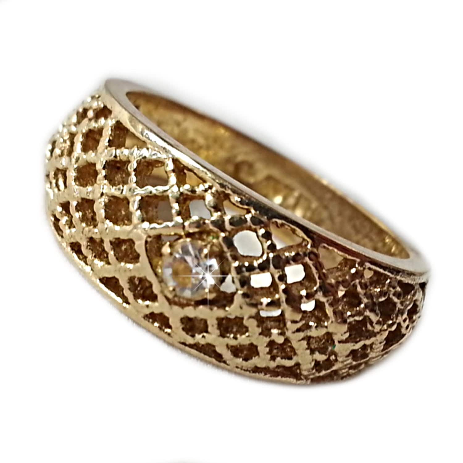 Basket Weave Ring Avon Vintage Rhinestone Gold by RomeoetJuliet