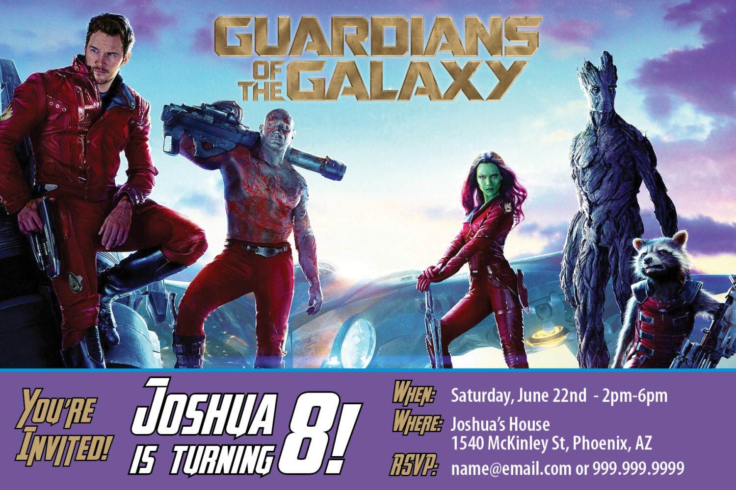 Items Similar To Guardians Of The Galaxy 4x6 Birthday Invitation W Free Thank You Notes On Etsy Guardians Of The Galaxy Invitation Template