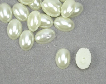 18x13mm oval pearl cabochon, white ivory oval cab with dome top and flat back cabochon, 13x18mm oval pearl cab, acrylic (ca2403)