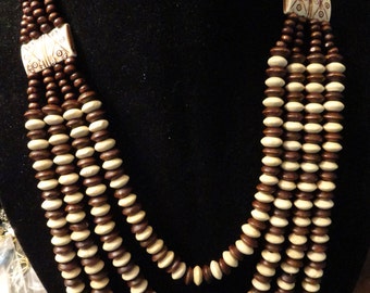 Multi strand wood bead necklace