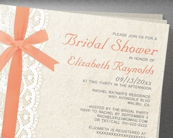 Coral Bow & Lace Bridal Shower invites