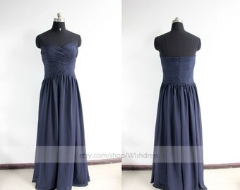 Chiffon with Appliqued Long Dresses Dark Navy