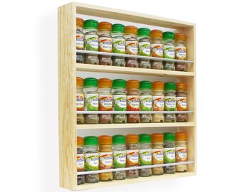 Solid Pine Spice Rack Contemporary Minimalist Style 3 Shelves Freestanding or Wall Mounted Kitchen Storage