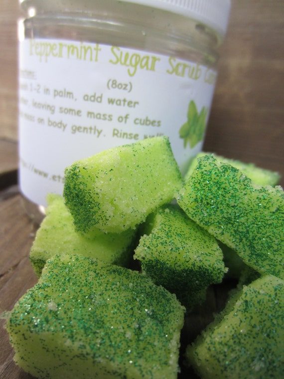 8oz peppermint sugar scrub cubes, solid sugar scrub, exfoliate, soap, moisturizing scrub, sugar scrub, sugar scrub soap, bath and beauty