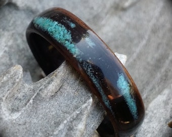 ebony bent wood ring with rustic turquoise inlay