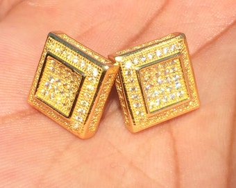 ... Yellow Gold Square Cut Micro Pa ve Lab Simulated Diamond Earrings