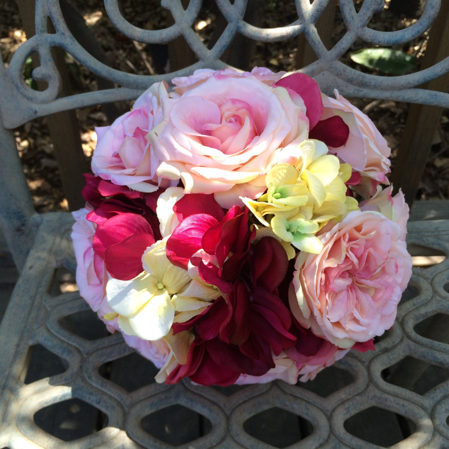 Items similar to PINK Silk Bridal Bouquet/ Pink Roses Dark Fuchsia