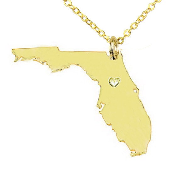 Florida State Necklace Silver, FL State Charm Necklace ,State Shaped ...