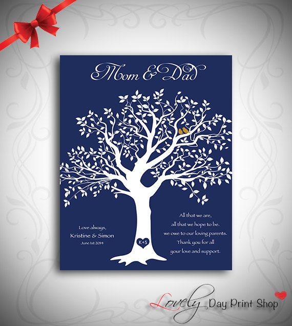 40th Wedding Anniversary canvas painting Family tree poster print
