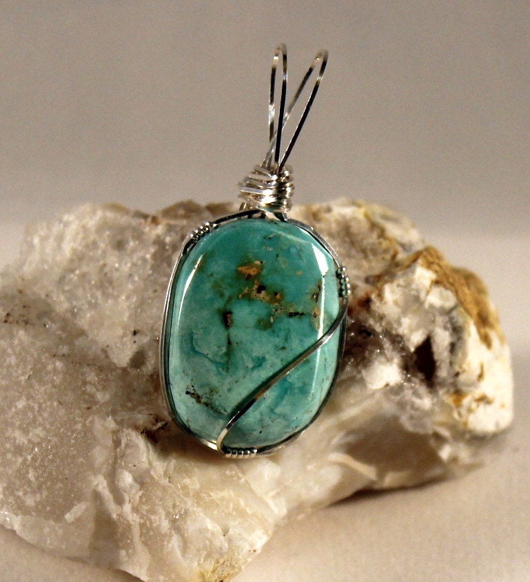 Cripple Creek turquoise sterling silver wire by StarEJewelryDesign