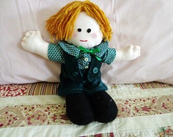 Little Boy Fabric Doll with Green Clothing