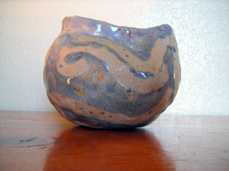 Blue glazed ceramic bowl Japanese zen stoneware Art