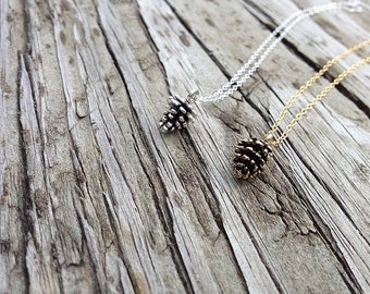 silver pine cone necklace | gold pine cone necklace | gift for her