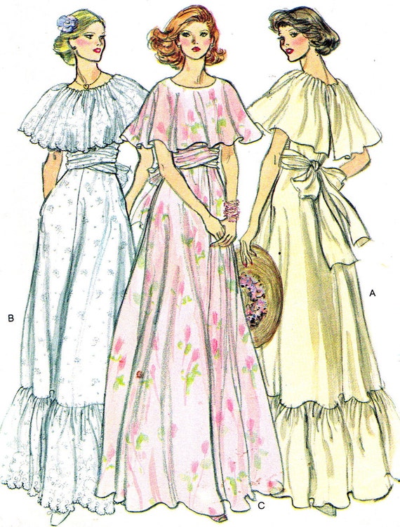 Items similar to 1970s Dress Pattern Vogue 9731 Capelet Dress Peasant Dress Boho Wedding Dress ...