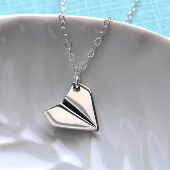 Origami Airplane Necklace Sterling Silver Plane Charm Airplane
