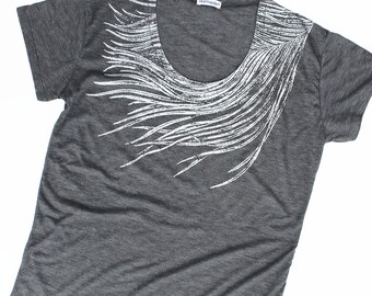 Feather T shirt for Women - Peacock Feather Shirt - Loose fit Shirt - Feather in a Storm