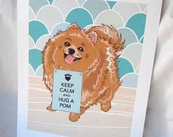 Keep Calm Pomeranian with Scaled Background - 7x9 Eco-friendly Print