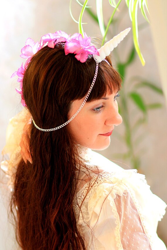 Unicorn Headband Pink with Flowers Adult Fantasy Costume Accessory main image 1
