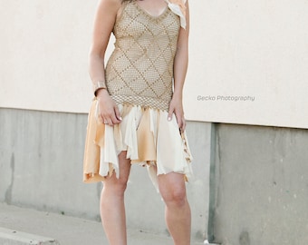 upcycled clothing, upcycled fashion, wearable art, romantic tattered dress . as told by ginger . XS - S