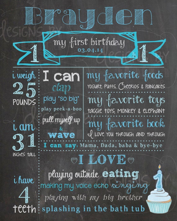 1st Birthday Chalkboard Poster Sign for a Boy by ... 1st Birthday Chalkboard Poster Sign for a Boy by ...
