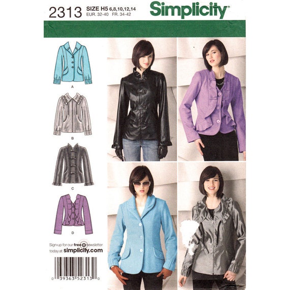 Jacket Sewing Pattern Simplicity 2313 Collar Ruffle Front