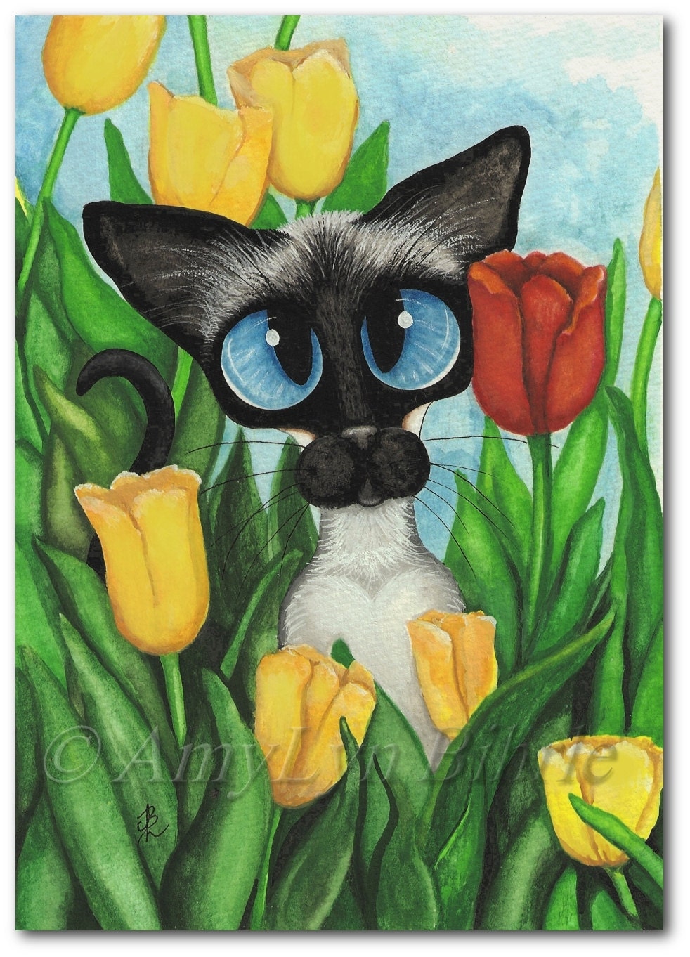 frame inch 5x7 photo by Art Tulips Siamese Prints ck344 Bihrle Cat