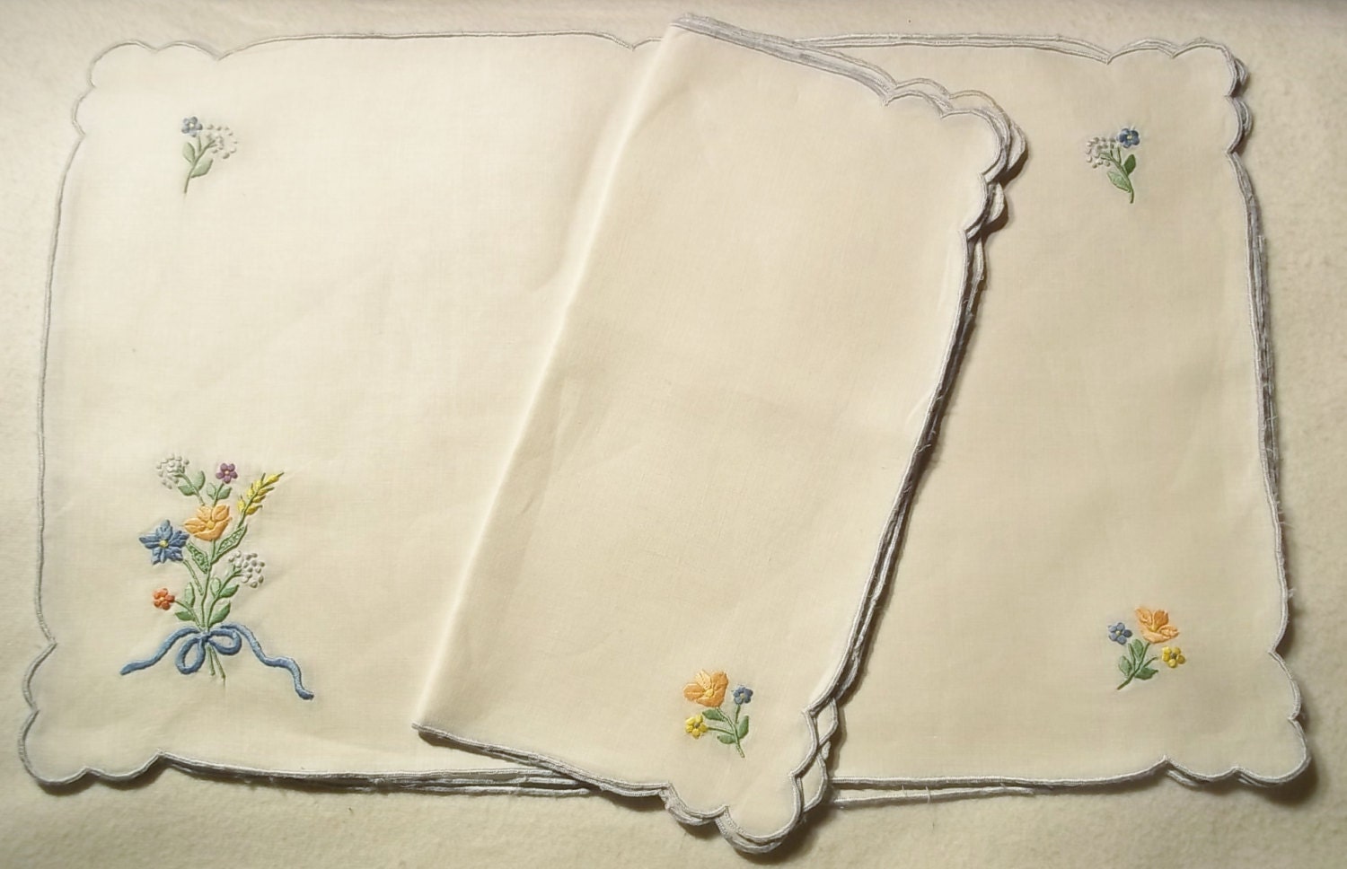 Linen Embroidered Placemats and Napkins