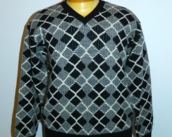 vintage 1980s sweater Giorgio Armani black argyle jumper Mens S
