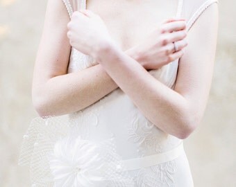 Bridal Sash, Wedding Sash, Silk Flower belt, Bridal Belt, Modern belt, Floral Sash, Ivory Sash - Style 331