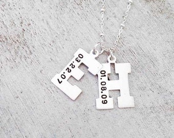 Sterling Silver Custom Initials Necklace Sterling Silver Letter Necklace Sterling SIlver Birthdate Necklace Children Mother Baby