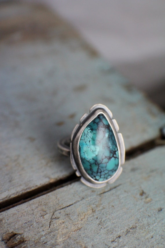 TIbetan Turquoise Ring in Sterling Silver Bezel Set by ragandstone